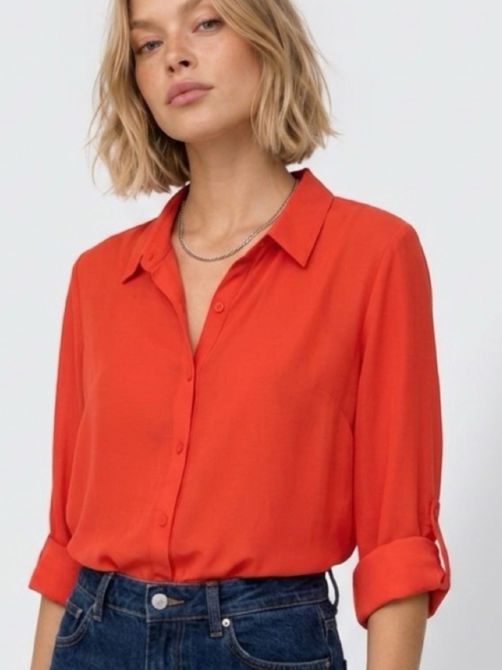 Adrianna Papell Roll Tab Tunic - Vibrant Coral Red; Size XL